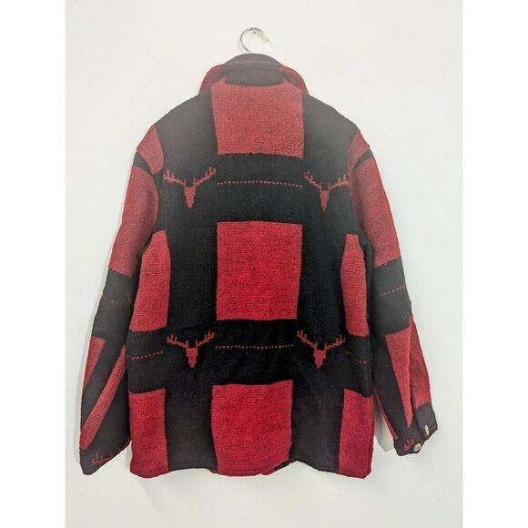 Mens Vtg Orvis Mackinaw Wool Coat Jacket Red Black Buffalo Plaid Southwest Small - Picture 2 of 13